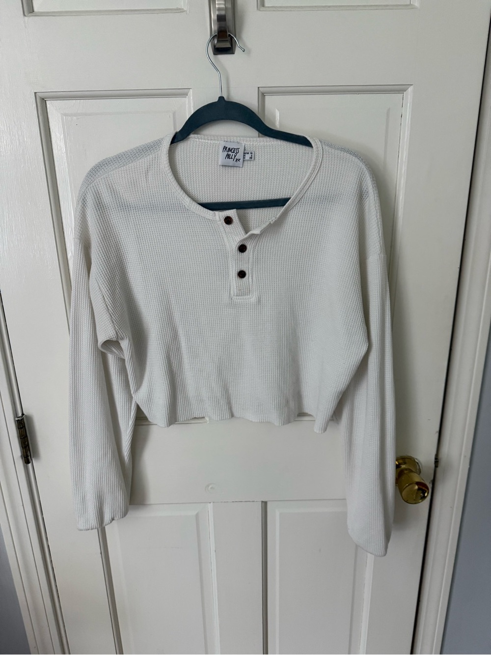 Mia Cropped Henley Sweatshirt White